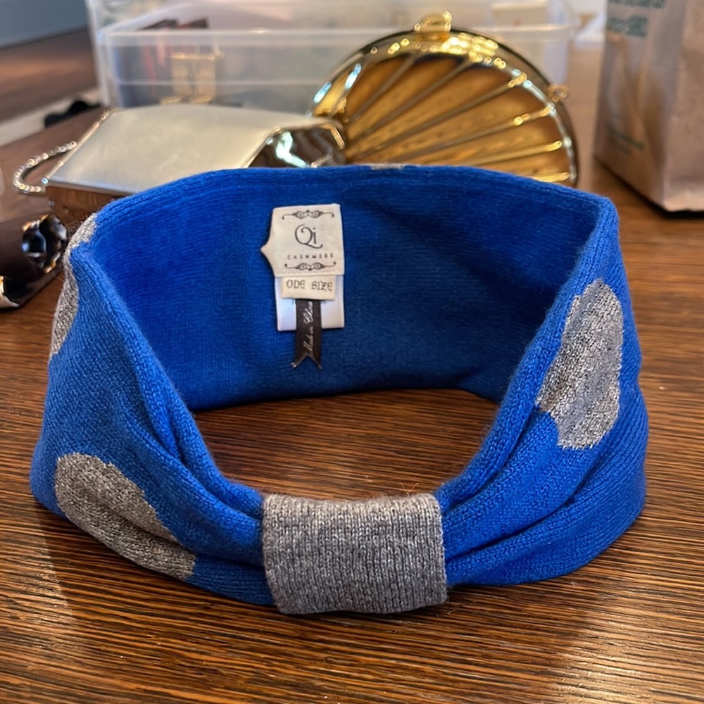 Qi Cashmere blue polka dot headband - Picture 14 of 15